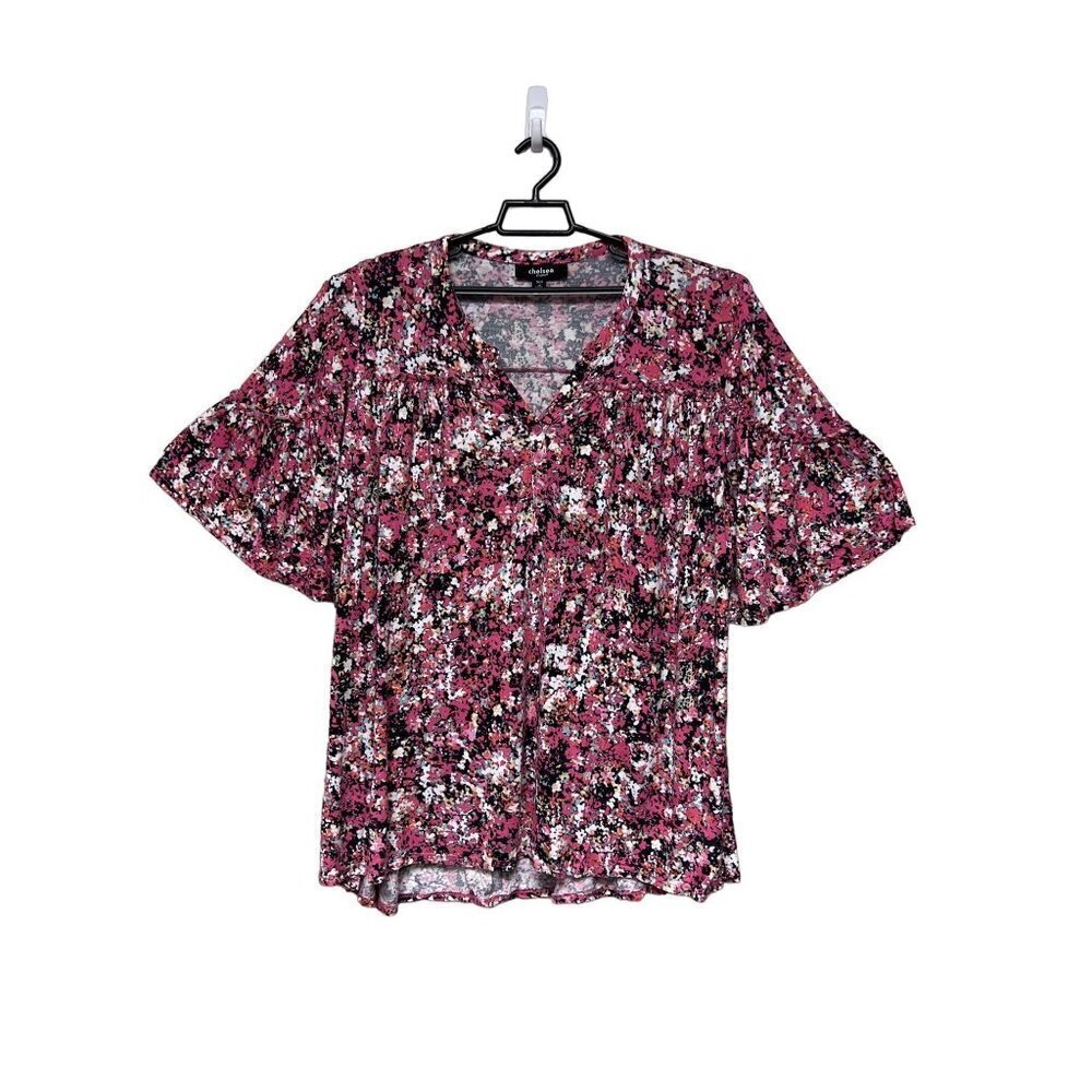 Chelsea Studio 100% Rayon Pink Floral Short Sleeve Woman's Blouse Size 2X
